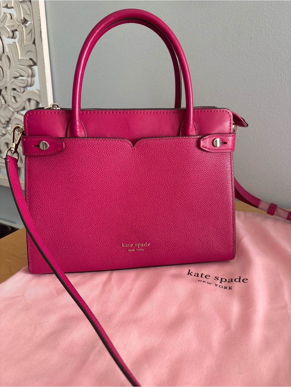 kate spade Hampton Road Turnlock Satchel Fuchsia Pink Leather Crossbody